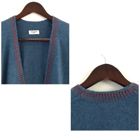 Zadig & Voltaire Marla Cashmere/ Leather Fringe Cardigan Boho Rock - Picture 11 of 15